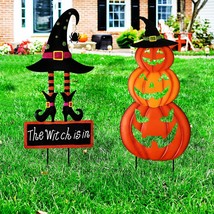 2 Set 31.5 Inch Halloween Decorations Yard Metal Stakes, Stacked Pumpkin Spooky  - £28.76 GBP