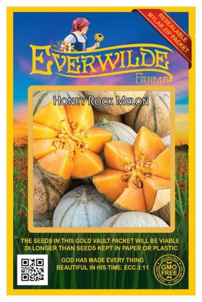 50 Honey Rock Melon Seeds - Everwilde Farms Mylar Seed Packet - £7.59 GBP