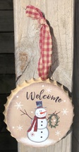 206-79107NB Welcome Snowman Metal Bottle Cap Ornament  - $2.95