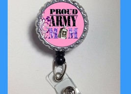 Proud Army Mom work Retractable Reel ID Badge Holder nurse Dr Secretary CNA LPN - £3.79 GBP