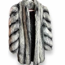 Vtg Jordache FAUX FUR MID COAT | Grey/Black Stripe, Small 7/8 | GORGEOUS... - £85.95 GBP