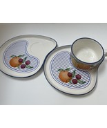 Vintage Century Japan MCM Lunch Plates Soup Mug Blue White Stripes Fruit... - $20.00