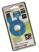 PowerXcel BLUE 30pin to USB Sync &amp; Charge Cable 3 ft For iPod iPad iPhone - $89.88 MXN