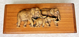 Beautiful Wood Box With Three Elephants In Relief On The Lid Extremely D... - $24.26