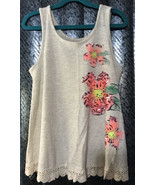 Justice Girl&#39;s Sz.12 Beige Coral Floral Knit Tank Top Lace base Sequins ... - $20.07 CAD