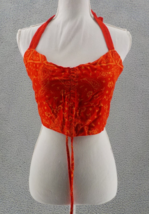 Hibiscus Collection Halter Crop Top Blouse Red Paisley Floral Adjustable Ruche - £11.79 GBP