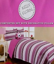 Pink Stripes Kelly Floral Full Comforter Shams Throwpillow 4PC Bedding Set New - £77.65 GBP
