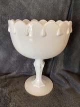 Milk Glass Pedestal Compote Bowl Teardrop VTG Indiana Glass 7.25”H Scalloped - £26.64 GBP