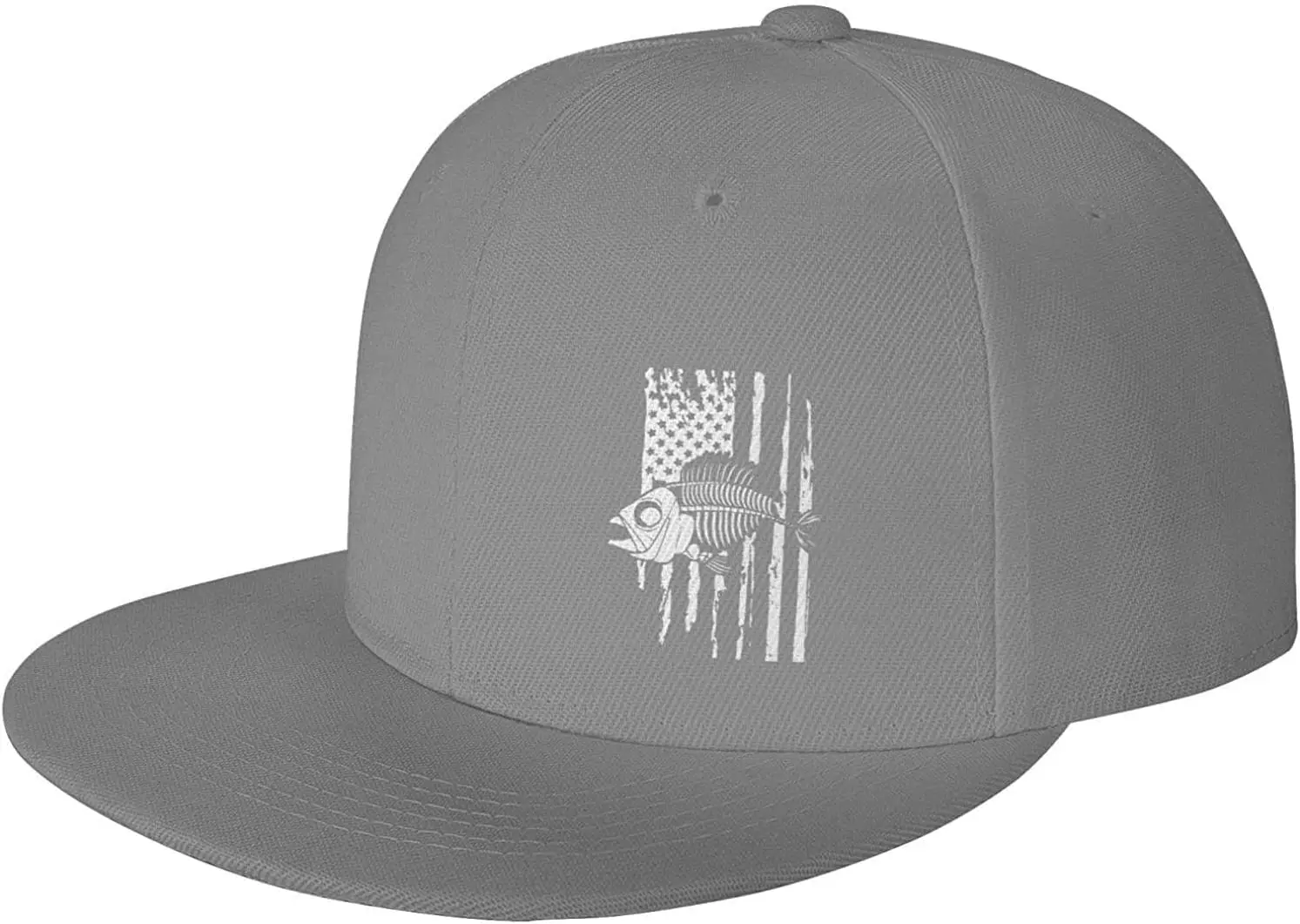 American Flag USA Bone Fish Hat Classic Flat Bill Trucker Cap Adjustable Black - £13.66 GBP