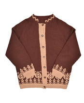 Vintage Wool Cardigan Sweater Womens M Brown Floral Raglan Grandma Cowichan - £31.67 GBP