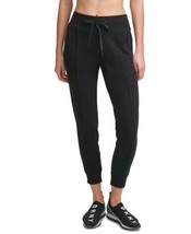 DKNY Womens Activewear Embroidered Logo Pintuck Joggers,Size Large,Black - £31.85 GBP