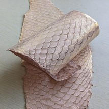 Fabric Effect TEXTURED Print Shiny Tilapia  Fish Skin Leather Champagne - $6.44