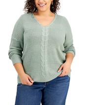 $49 Full Circle Trends Plus Lace-Up Back Drop-Shoulder Sweater Green Size 1X - £8.70 GBP