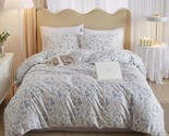 Twin Size Cute White Duvet Cover With Blue Floral Print,Soft Cotton Comf... - $91.99