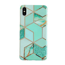 Anymob iPhone Green Marble Case Splice Plating Silicon Phone Holder Stand Cover - £21.50 GBP