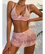 3pcs Contrast Lace Bow Detail Underwire Lingerie Set-XL - £19.99 GBP