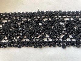 1 yard black rayon Venice Venise lace floral double scalloped trim 2” - $1.89