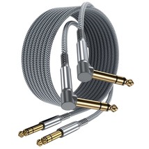 1/4 Inch Trs Instrument Cable 20Ft 2-Pack,Right-Angled To Straight 6.35Mm Male J - £32.06 GBP