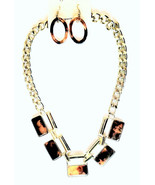 Beautiful Necklace &amp; Earring Set Brown Black tigers eye like stone.  Gol... - $31.43 CAD