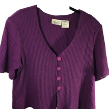Kathie Lee Short Sleeve Button Down Sweater Top Size 18 Purple Over Dress Jacket - £18.37 GBP