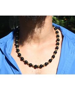 Black Onyx and Gold Necklace For Men/Women - 18k Gold Plated Copper Bead... - £35.44 GBP