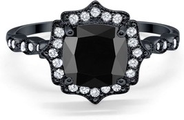 2.50 Ct Cushion Cut Diamond Halo Engagement Ring 14k Black Gold Finish - £79.91 GBP