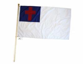 AES 5 Foot Wooden Flag Pole Kit Wall Mount Bracket with 3x5 Christian Flag - £27.88 GBP
