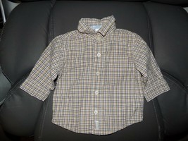 Janie and Jack Brown Plaid Button Down Shirt Size 0/6 Months Boy's EUC - $16.79