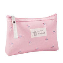 Floral Zipper Canvas Cosmetic Bag for Women - Mini Travel Makeup Organizer Pouch - £7.71 GBP