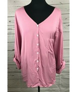 Karen Kane Blushed Metal Rolled Sleeve Shirt Blouse Button Up Size 3X NE... - $590.00 MXN
