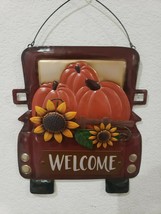 Thanksgiving Welcome Fall Vintage Truck Pumpkins Welcome Home Decor Metal Sign - £18.37 GBP