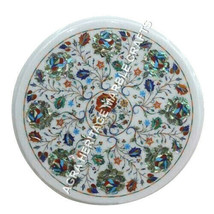 12&quot; White Marble Round Coffee Cafe Table Top Multi Marquetry Inlay Decor H3441 - £300.39 GBP