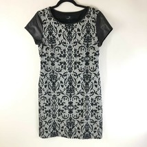 Ronni Nicole Shift Dress Faux Leather Short Sleeve Burnout Floral Gray Black 8 - £11.38 GBP
