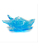 Vintage Aqua Blue Art Glass Leaf Shaped Opalescent Flakes Trinket Dish B... - £27.67 GBP