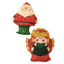Christmas Handmade Fabric Ornaments Vintage 80s Stuffed Angel Santa Claus Cabin  - £11.78 GBP