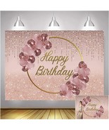 7x5ft Vinyl Pink Rose Gold Balloon Gold Ring Happy Birthday Photo Backgr... - £21.11 GBP