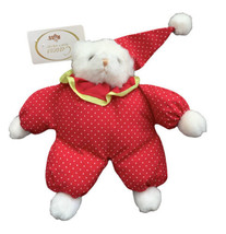 Vintage Russ Caress Soft Pets White Teddy Bear Stuffed Plush Red Circus Hat 8&quot; - £20.90 GBP