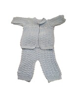 Handmade Baby Knit Sweater Pants Set 0-3 Months Light Blue Infant Shower... - $366.29 MXN