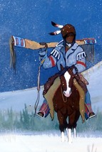 GALE RUNNING WOLF SR "WINTER HUNTER" SIGNED Acrylic Painting Blackfeet Native US - €654,44 EUR