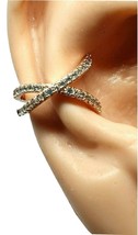 Criss Cross Ear Cuff Rose Gold Orbital Diamante Earring CZ Jewelry Non Bendable - £5.55 GBP