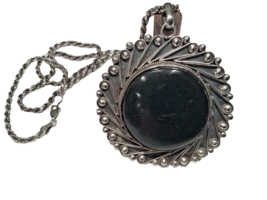 Sterling Silver Onyx Mexican Large Pendant On 24” Diamond Cut Rope Chain - £69.67 GBP
