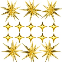 Gold Star Foil Balloons Kit with 6 Pack 12 Point Star Balloons Starburst Cone Ba - $16.99