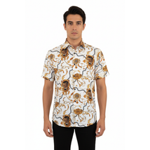 Men's Sports Shirt by MIZUMI Medallion Floral Printed Short Sleeves M648 White image 3