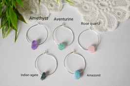 Gemstone hoop earrings in silver, boho, amazonite, rose quartz, amethyst, aventu - £14.35 GBP