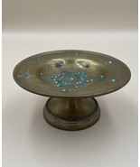 Antique Copper Compote Dish with Turquoise and Engravement #2 - $2,362.01 MXN