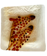 Fused Glass Art Dish Plate of 2 Giraffes Square 7.25&quot; Amber Brown Momma ... - $14.89