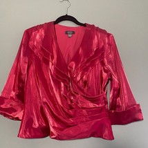 Dress Barn Collection Fancy Pink Shiny 3/4 Sleeve Dressy Blouse Size L Party - $36.00