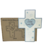 Jesus Loves Me Wood Cross Wall Hanging Blue Boy Stars Decor Christian NEW - €12,62 EUR