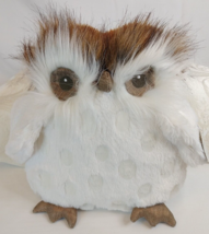Pier 1 Imports Snowy Owl Plush - Gracie - White Brown Plaid 9 1/2&quot; - Pre-Owned - £16.35 GBP