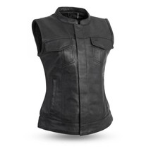 Women&#39;s Ludlow - Leather Diamond Sheepskin Club Style Biker Vest - £95.08 GBP